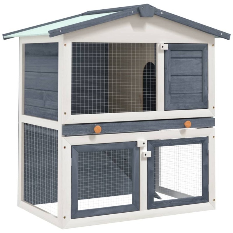 Coelheira de exterior 3 portas madeira cinzento-Casotas e gaiolas para animais pequenos-Home Retail