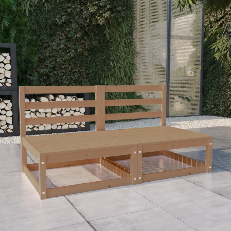 Sofá de 2 lugares para jardim pinho maciço castanho mel-Sofás para exterior-Home Retail