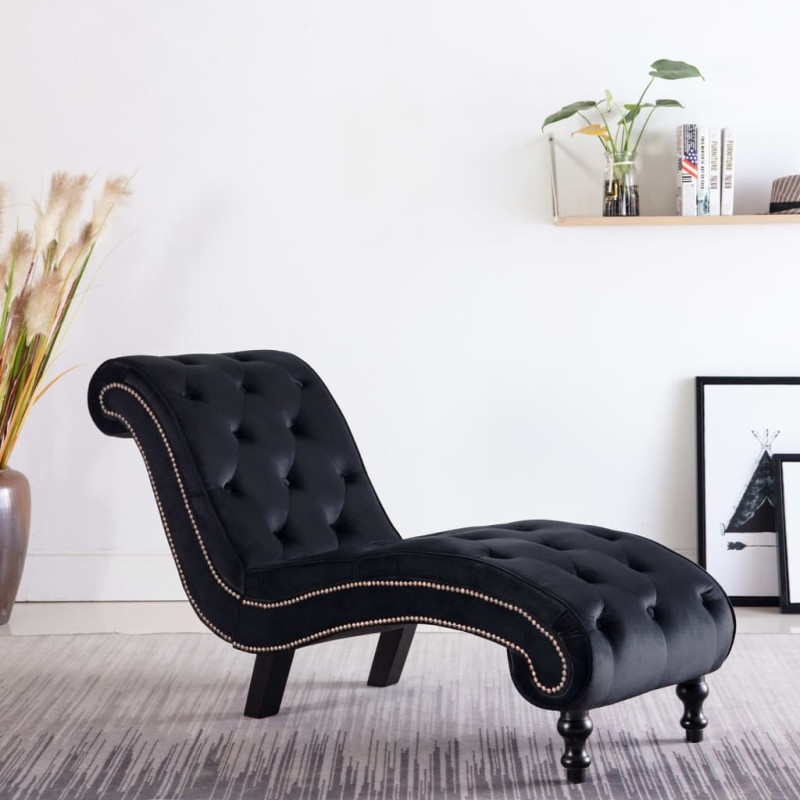 Chaise longue em veludo preto-Cadeiras de descanso-Home Retail