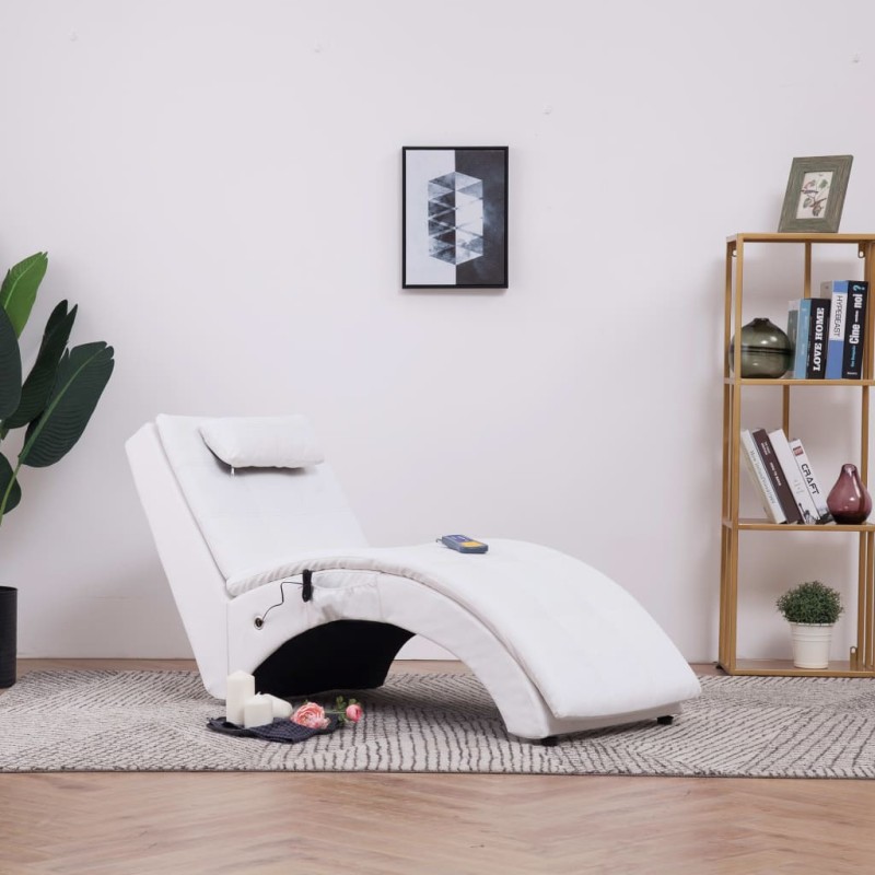 Chaise longue de massagem c/ almofada couro artificial branco-Cadeiras de descanso-Home Retail