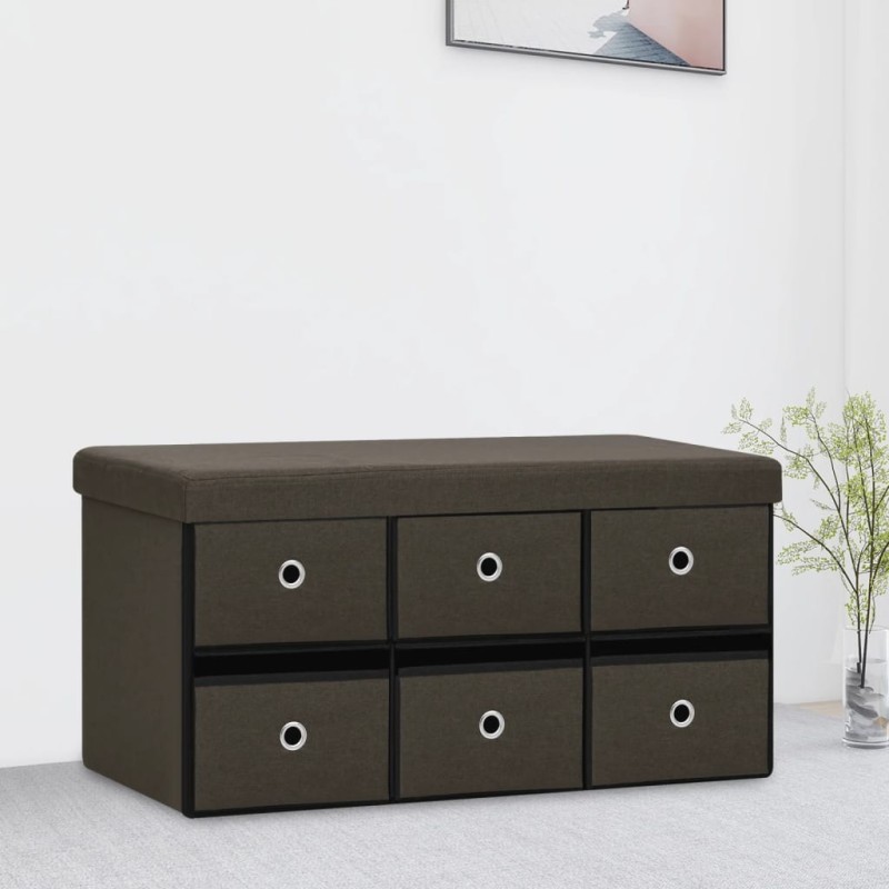 Banco arrumação dobrável 76x38x38cm linho falso castanho-escuro-Bancos de arrumação e entrada-Home Retail