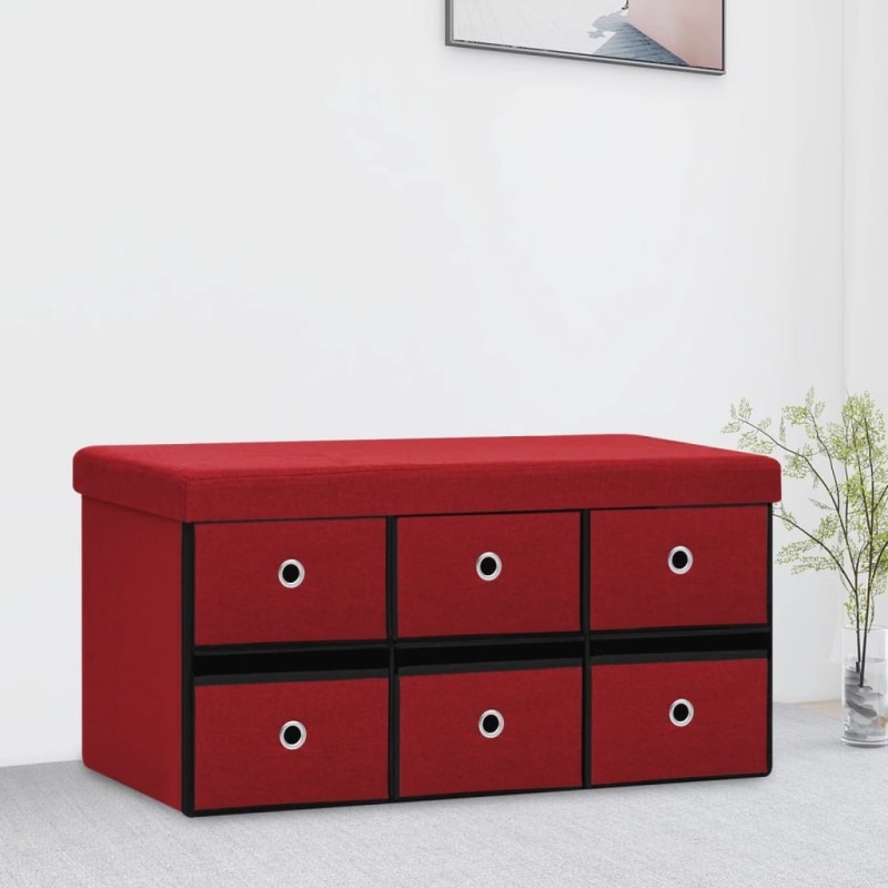 Banco arrumação dobrável 76x38x38 cm linho falso vermelho-tinto-Bancos de arrumação e entrada-Home Retail