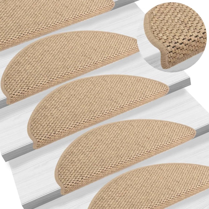 Tapetes escada adesivos aspeto sisal 15pcs 65x21x4cm cor areia-Tapetes antiderrapantes para degraus-Home Retail