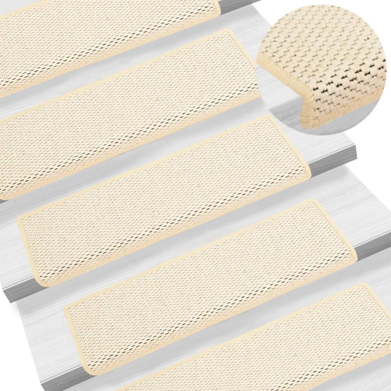 Tapetes escada adesivos aspeto sisal 15 pcs 65x21x4 cm creme-Tapetes antiderrapantes para degraus-Home Retail