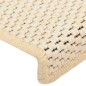 Tapetes escada adesivos aspeto sisal 15 pcs 65x21x4 cm creme