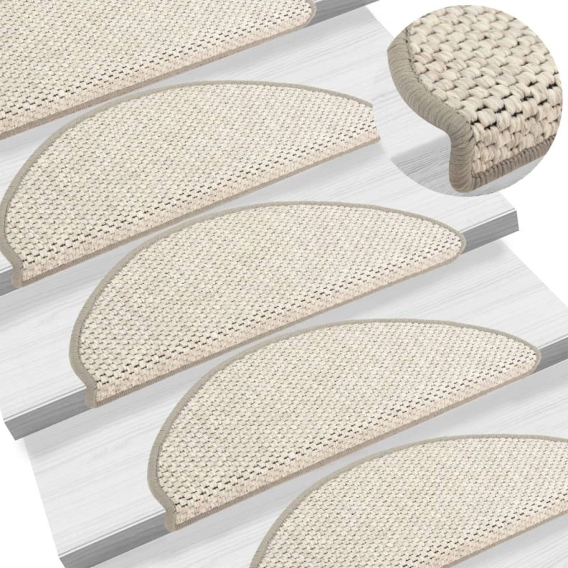 Tapetes escada adesivos aspeto sisal 15pcs 65x21x4 cm bege-Tapetes antiderrapantes para degraus-Home Retail