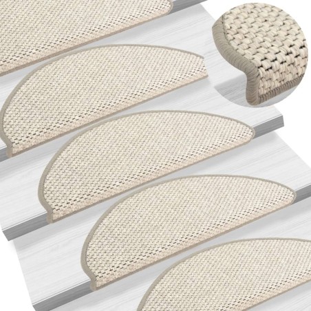 Tapetes escada adesivos aspeto sisal 15pcs 65x21x4 cm bege