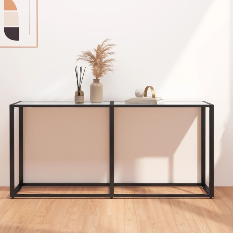 Mesa consola mármore branco 160x35x75,5 cm vidro temperado-Mesas de apoio-Home Retail