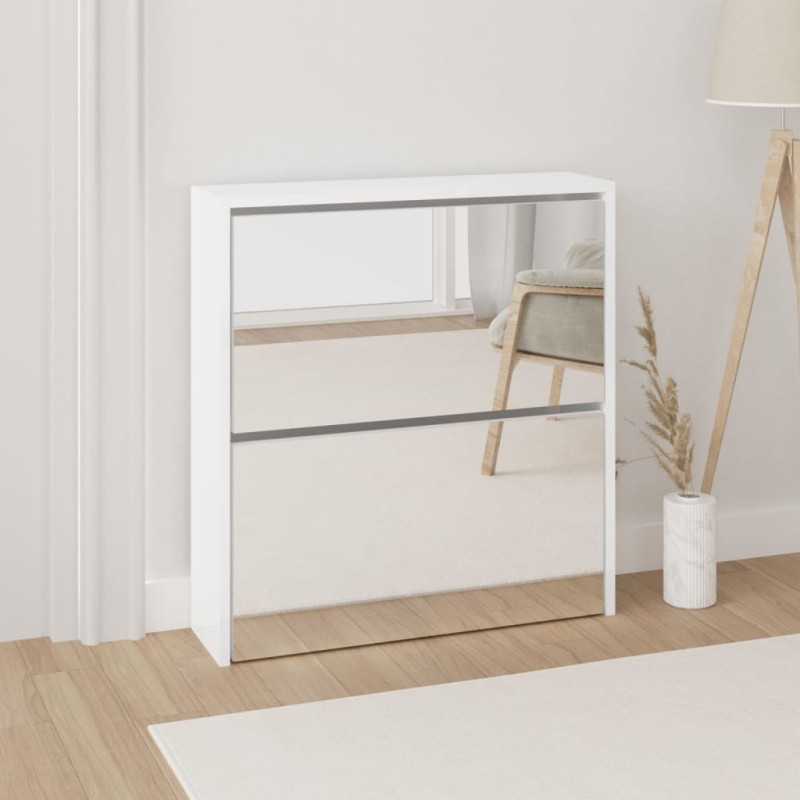 Sapateira c/ espelho 2 divisórias 63x17x67 cm branco brilhante-Sapateiras e organizadores-Home Retail