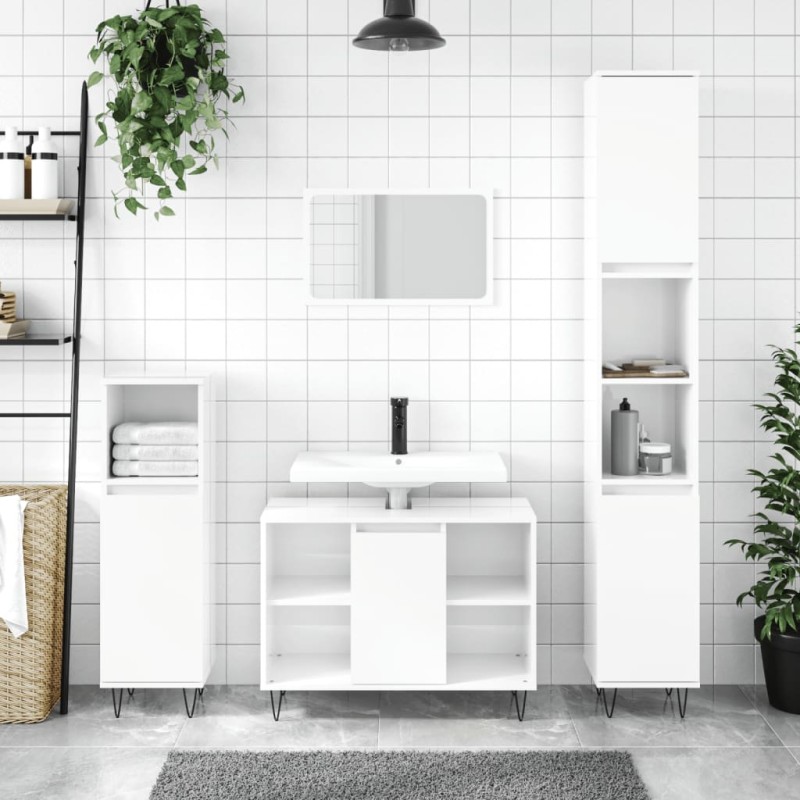 Armário WC 80x33x60 cm derivados de madeira branco brilhante-Armários para casa de banho-Home Retail