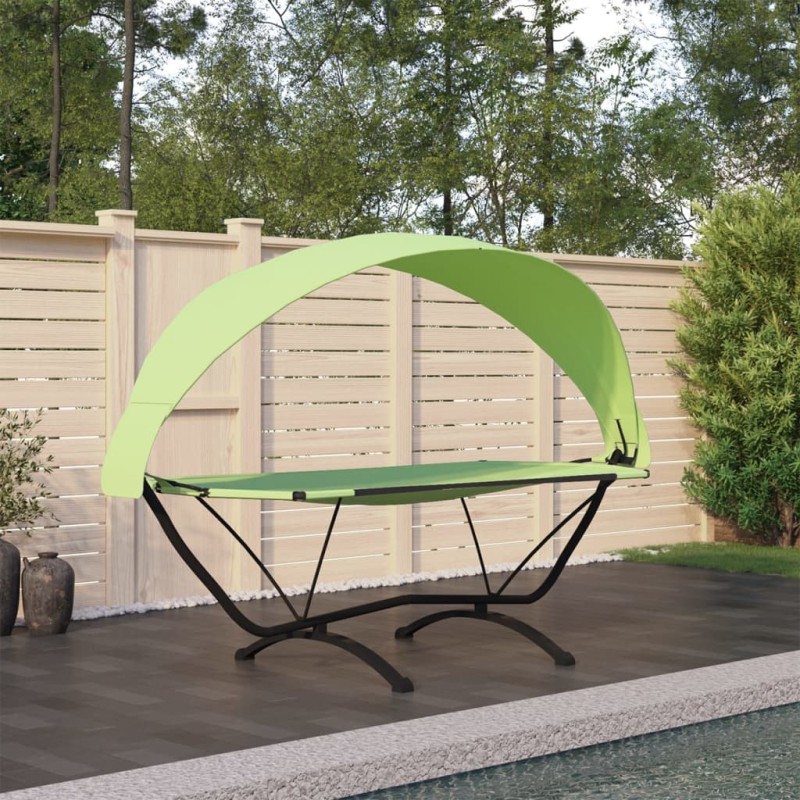 Espreguiçadeira exterior c/ toldo aço e tecido oxford verde-Camas de jardim-Home Retail