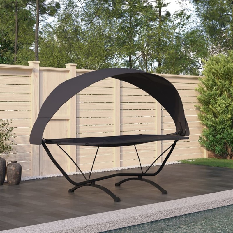 Espreguiçadeira exterior c/ toldo aço e tecido oxford preto-Camas de jardim-Home Retail