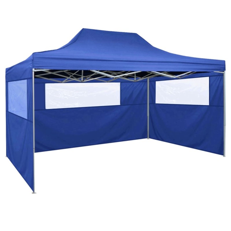 Tenda dobrável profissional festas 3 paredes 3x4 m aço azul-Toldos e gazebos-Home Retail