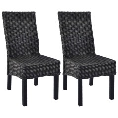 Cadeiras de jantar 2 pcs vime Kubu preto + madeira mangueira