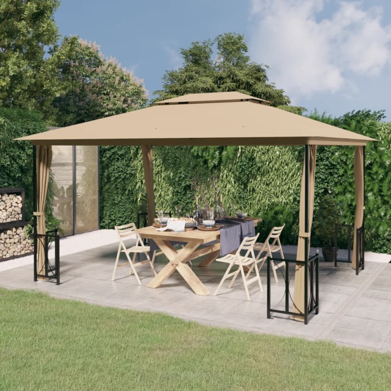 Gazebo c/ paredes laterais e telhado duplo 3x4 m cinza-acast.-Toldos e gazebos-Home Retail