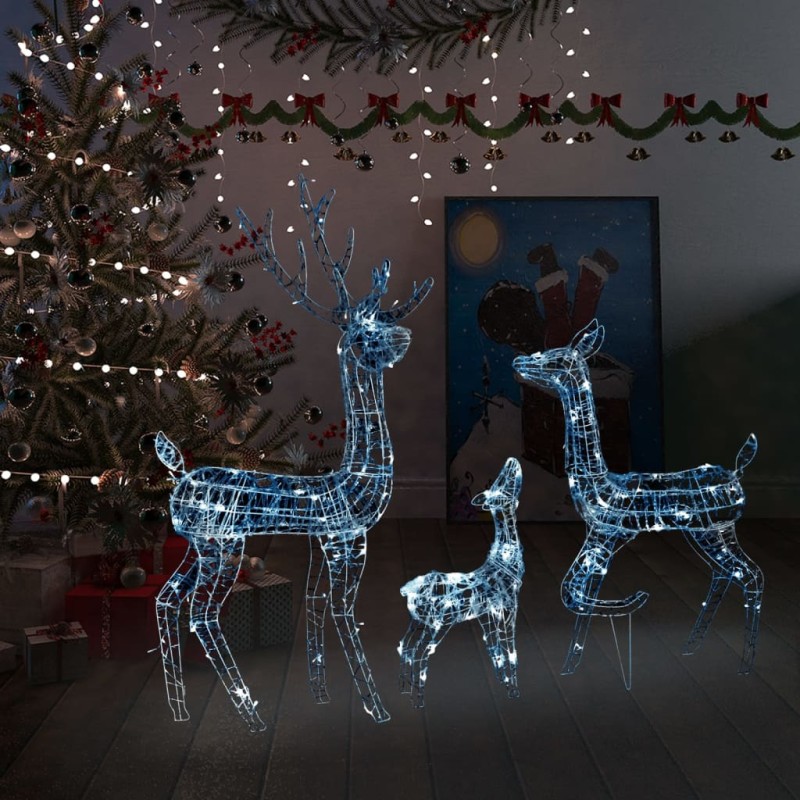 Família de renas decorativa 300 luzes LED acrílico branco frio-Luzes de Natal-Home Retail