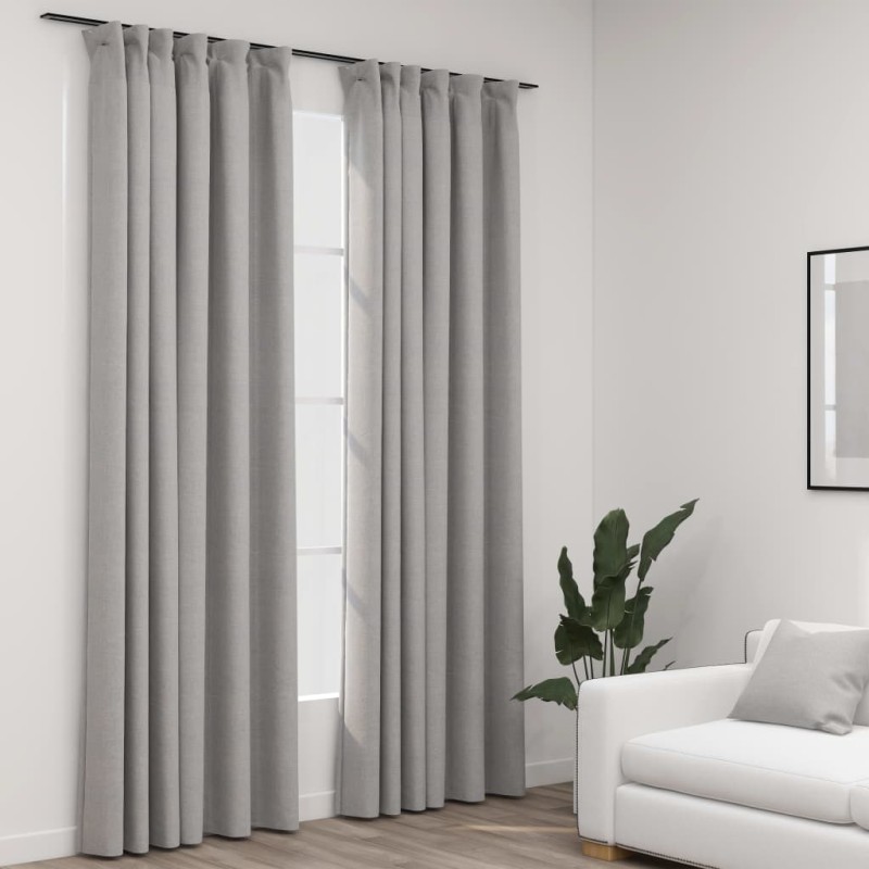 Cortinas opacas aspeto linho c/ ganchos 2pcs 140x225cm cinzento-Persianas e cortinas-Home Retail