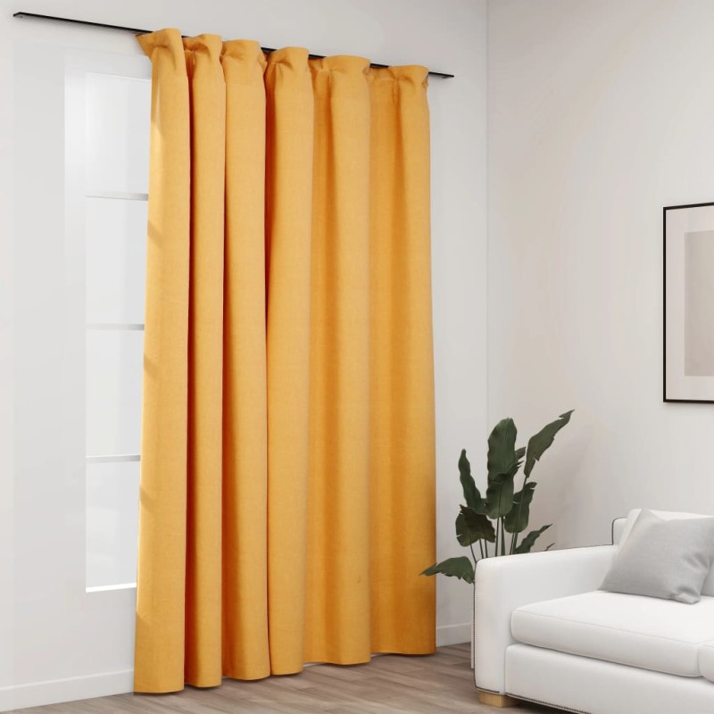 Cortinas opacas aspeto linho com ganchos 290x245 cm amarelo-Persianas e cortinas-Home Retail