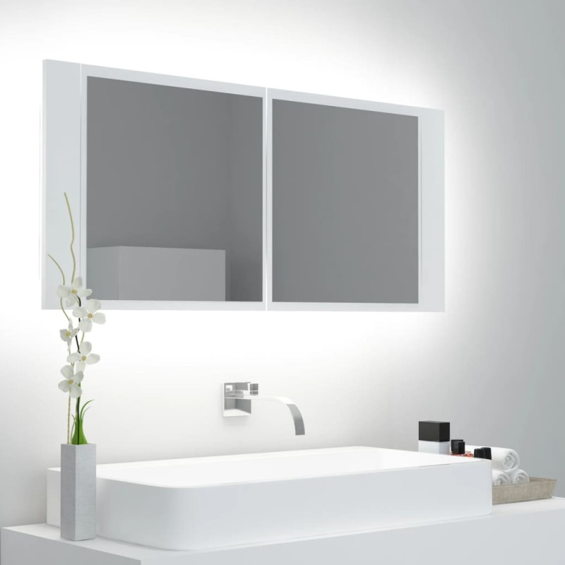 Armário espelhado casa de banho LED 100x12x45cm acrílico branco-Armários para casa de banho-Home Retail