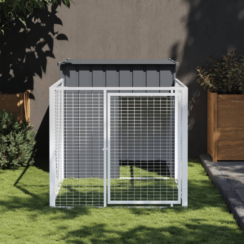 Casota para cães com parque aço galvanizado antracite-Casotas para cães-Home Retail