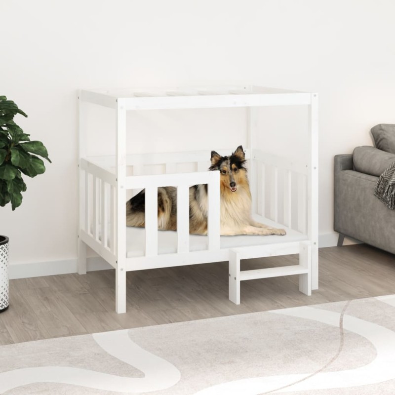 Cama para cães 105,5x83,5x100 cm madeira de pinho maciça branco-Ninhos para cães-Home Retail