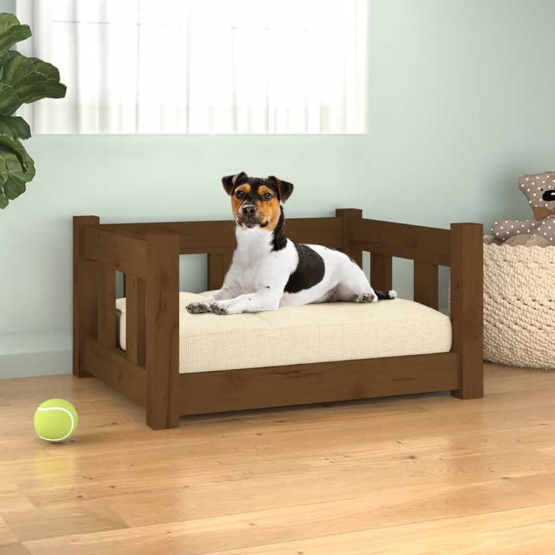 Cama para cães 55,5x45,5x28 cm madeira de pinho castanho mel-Ninhos para cães-Home Retail