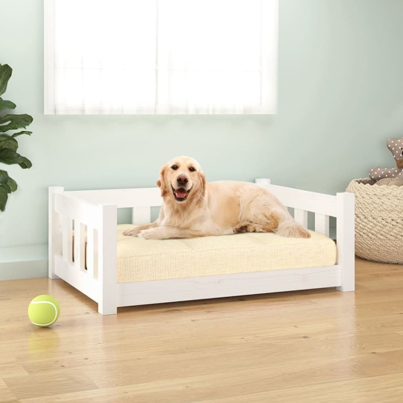 Cama para cães 75,5x55,5x28 cm madeira de pinho maciça branco-Ninhos para cães-Home Retail