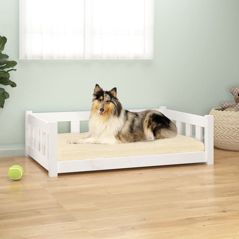 Cama para cães 95,5x65,5x28 cm madeira de pinho maciça branco-Ninhos para cães-Home Retail