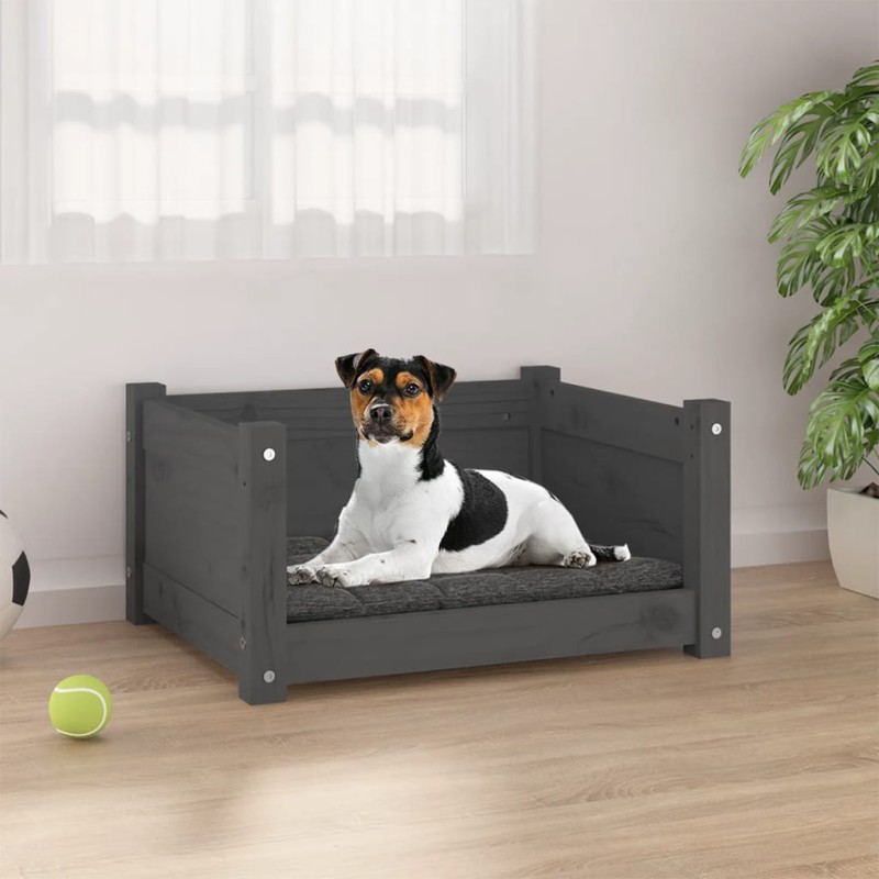 Cama para cães 55,5x45,5x28 cm madeira de pinho maciça cinzento-Ninhos para cães-Home Retail