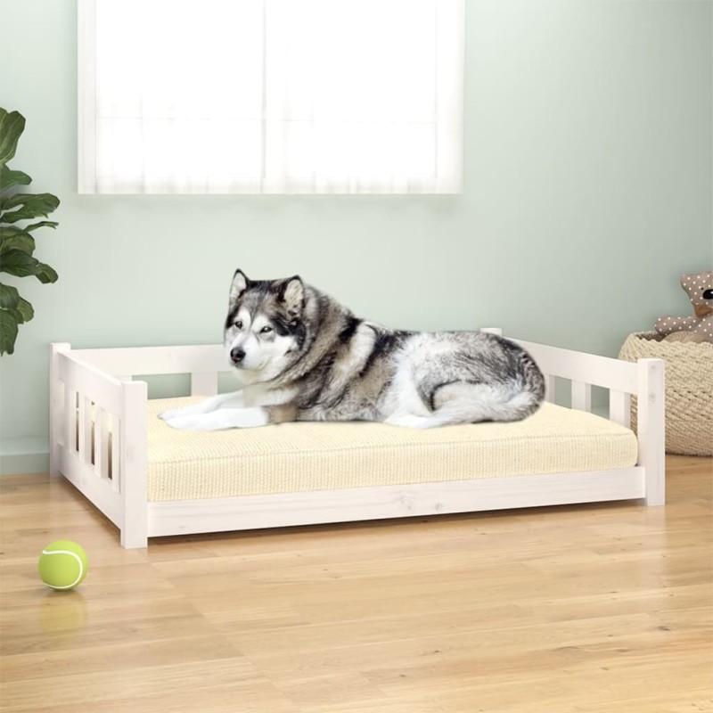 Cama para cães 105,5x75,5x28 cm madeira de pinho maciça branco-Ninhos para cães-Home Retail