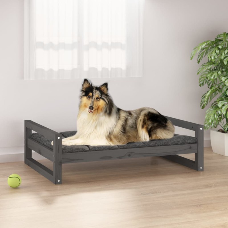 Cama para cães 95,5x65,5x28 cm madeira de pinho maciça cinzento-Ninhos para cães-Home Retail