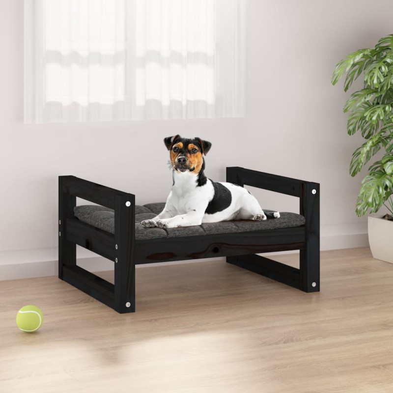 Cama para cães 55,5x45,5x28 cm madeira de pinho maciça preto-Ninhos para cães-Home Retail