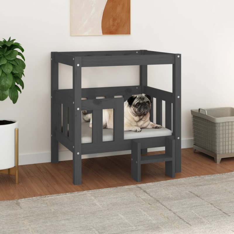 Cama para cães 65,5x43x70 cm madeira de pinho maciça cinza-Ninhos para cães-Home Retail