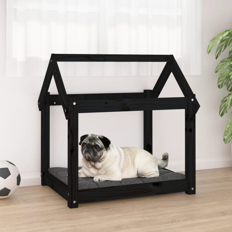 Cama para cães 71x55x70 cm madeira de pinho preto-Ninhos para cães-Home Retail