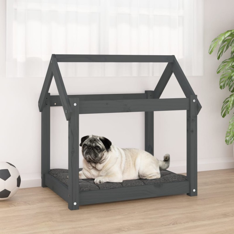 Cama para cães 71x55x70 cm madeira de pinho maciça cinza-Ninhos para cães-Home Retail