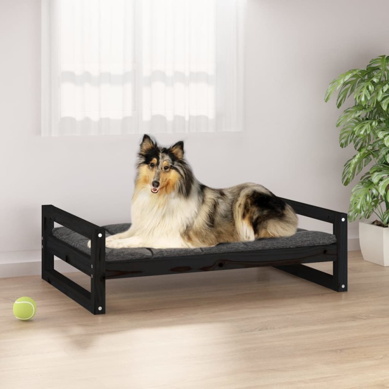 Cama para cães 95,5x65,5x28 cm madeira de pinho maciça preto-Ninhos para cães-Home Retail