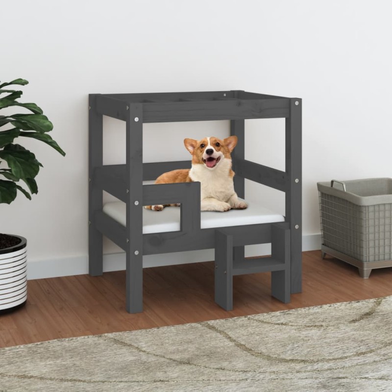 Cama para cães 55,5x53,5x60 cm madeira de pinho maciça cinza-Ninhos para cães-Home Retail