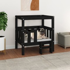 Cama para cães 65,5x43x70 cm madeira de pinho maciça preto