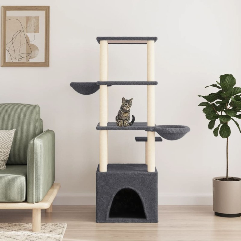 Árvore p/ gatos c/ postes arranhadores sisal 147cm cinza-escuro-Móveis para gatos-Home Retail