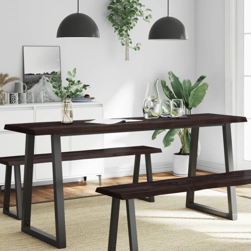 Tampo de mesa com bordas vivas maciço tratado castanho-escuro-Tampos de mesa-Home Retail