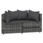 3 pcs conjunto lounge de jardim c/ almofadões vime PE cinzento