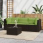 4 pcs conjunto lounge jardim c/ almofadões vime PE castanho