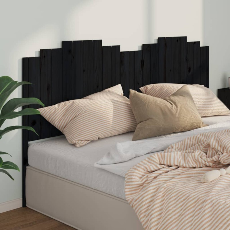 Cabeceira de cama 206x4x110 cm pinho maciço preto-Cabeceiras e estribos de camas-Home Retail