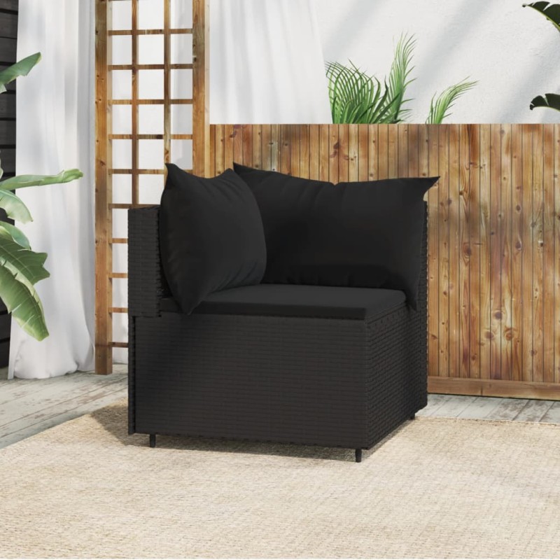 Sofá de canto p/ jardim c/ almofadões vime PE preto-Sofás para exterior-Home Retail