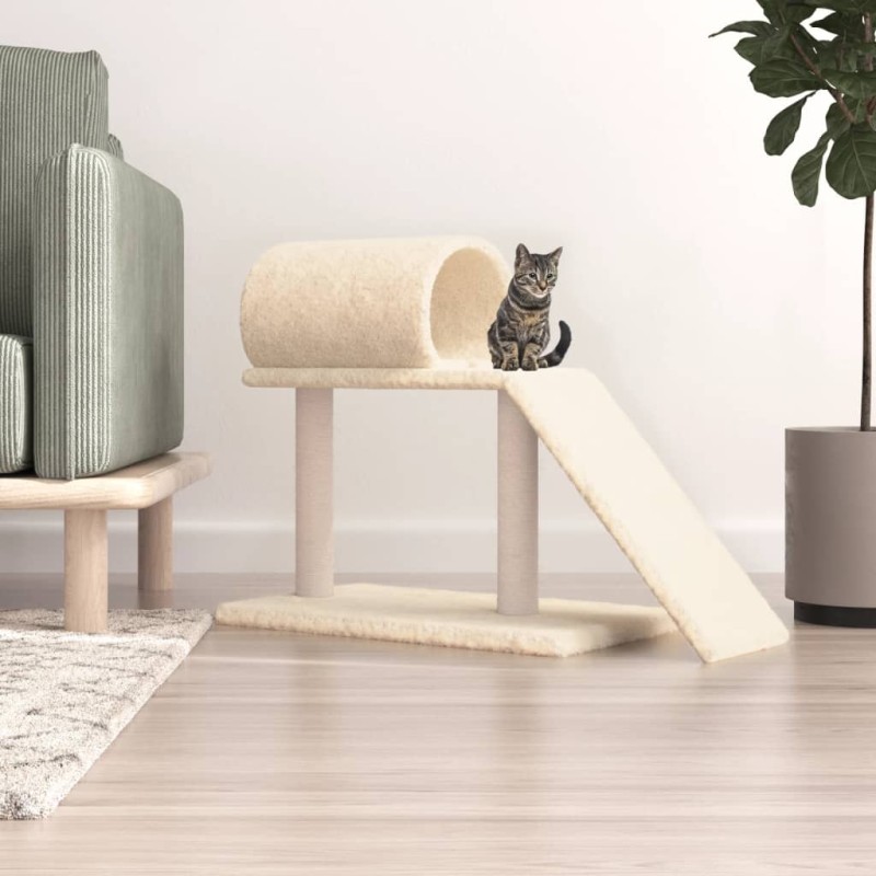 Postes arranhadores p/ gatos c/ túnel e escada 55,5 cm creme-Móveis para gatos-Home Retail