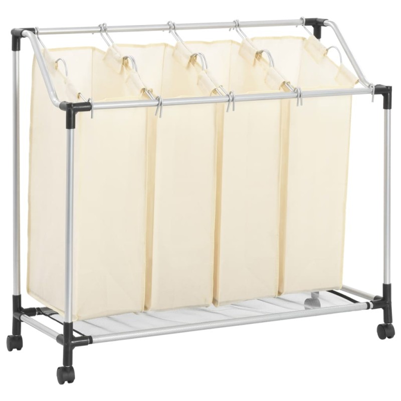 Separador de roupa suja com 4 sacos aço creme-Cestos para lavandaria-Home Retail