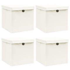 Caixas de arrumação com tampas 4 pcs 32x32x32 cm tecido branco