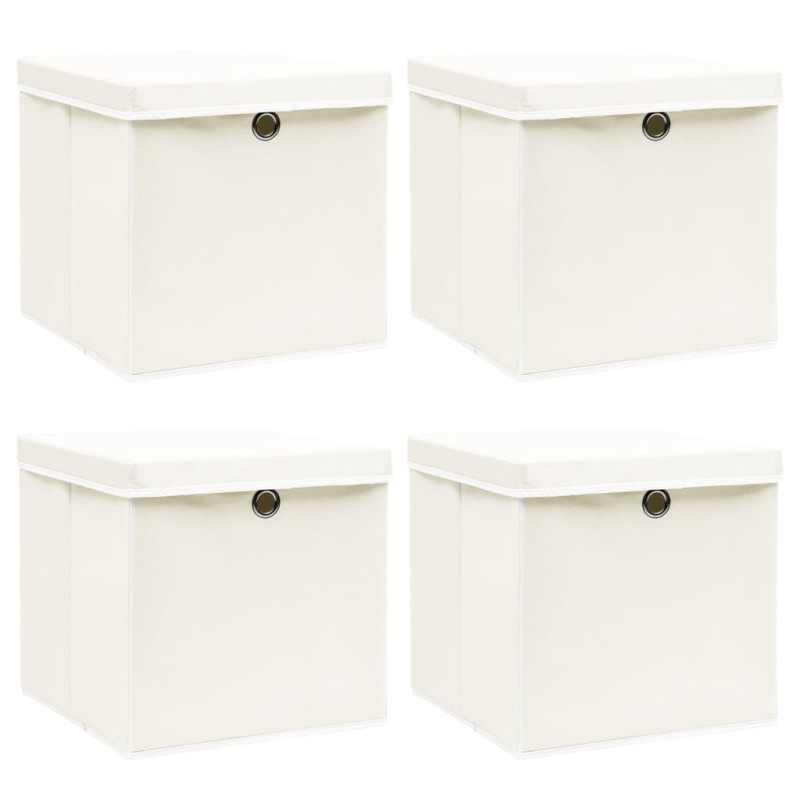 Caixas de arrumação com tampas 4 pcs 32x32x32 cm tecido branco-Cestos para complementos-Home Retail