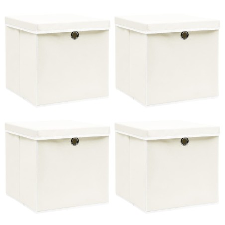 Caixas de arrumação com tampas 4 pcs 32x32x32 cm tecido branco