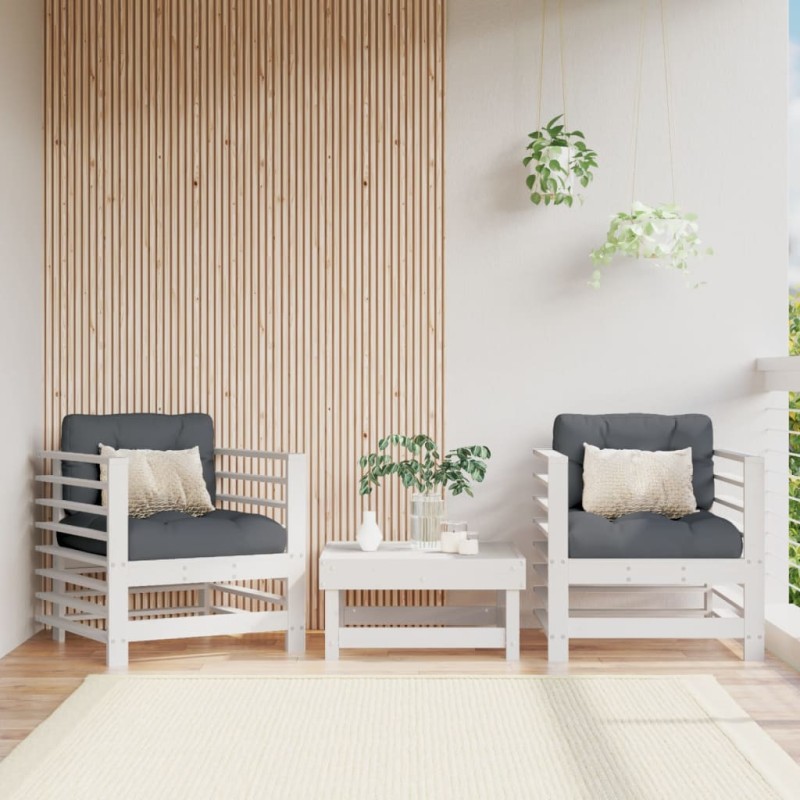 Cadeiras de jardim c/ almofadões 2 pcs pinho maciço branco-Unidades de sofá com módulos externos-Home Retail